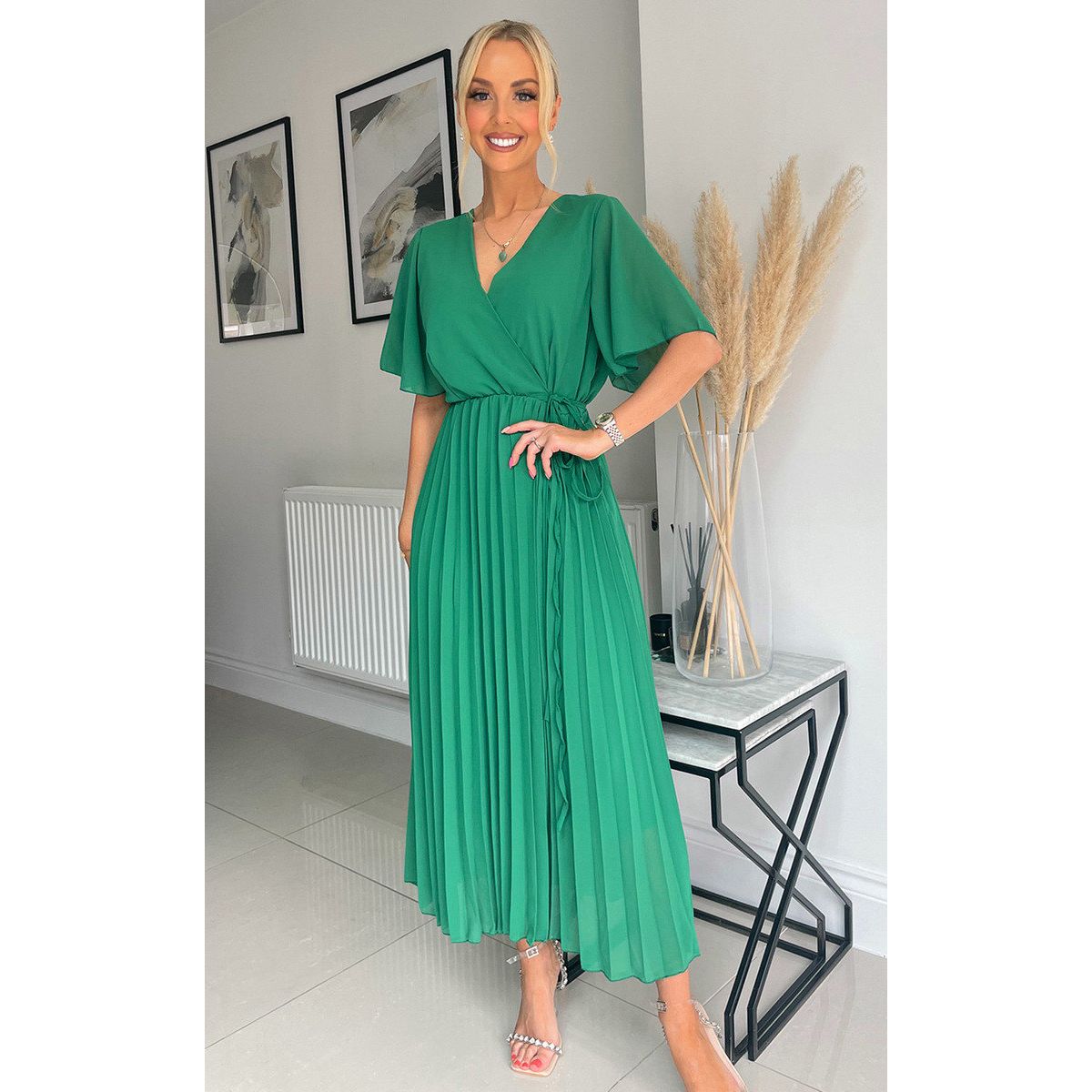 Pleated Wrap Front Maxi Dress | Go Wholesale image.