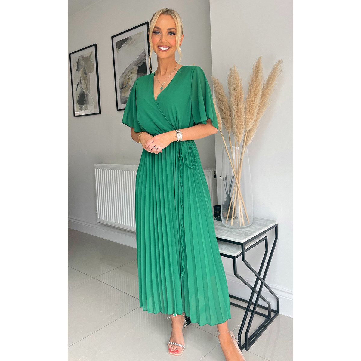Pleated Wrap Front Maxi Dress | Go Wholesale image.