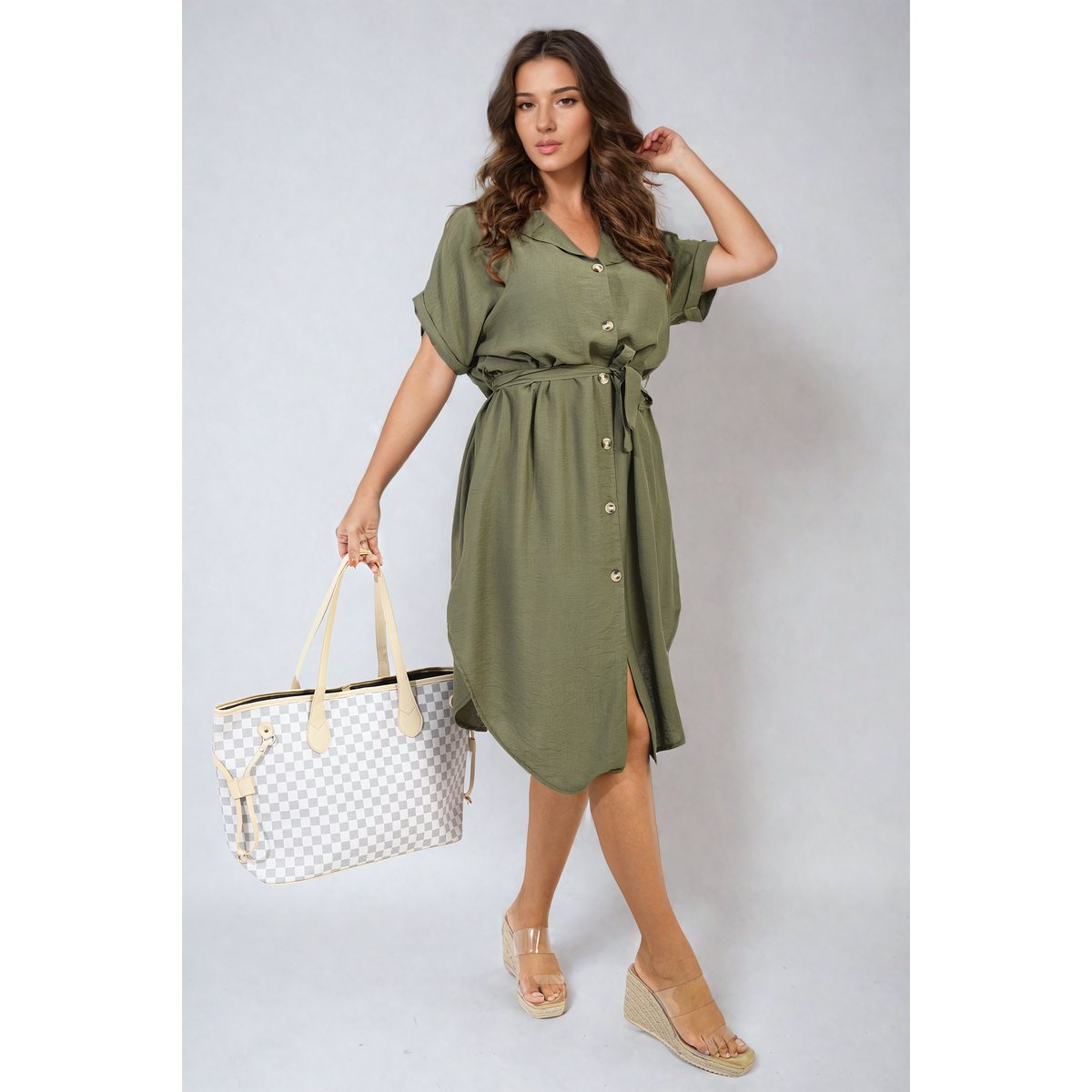 Button Down Belted Mini Dress | Go Wholesale